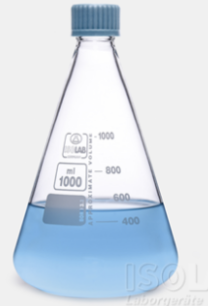 Erlenmeyer 500ml, vidrio borosilicato, con tapa.